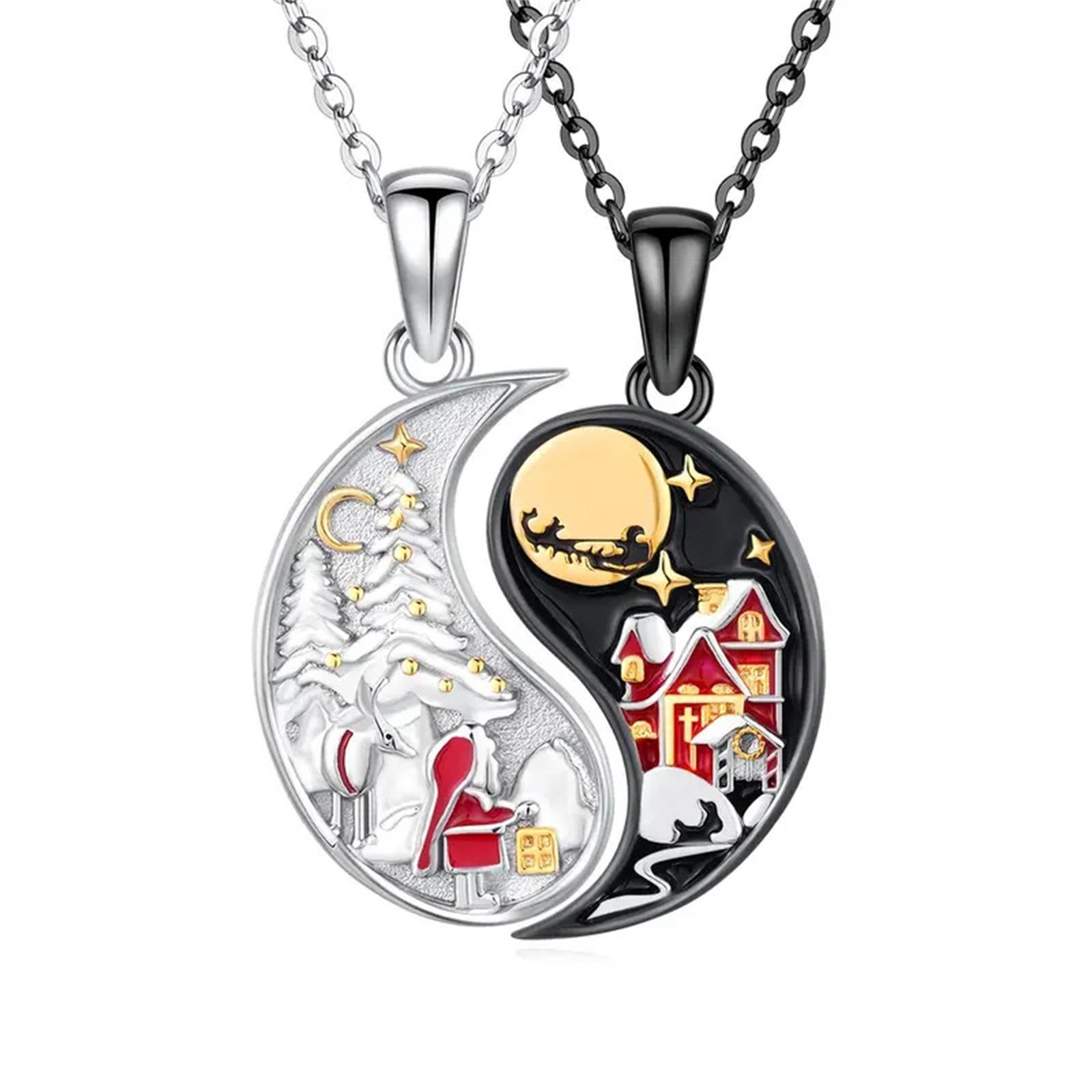 

Рождественский день и ночь ожерелье для пары Персонализированное креативное ожерелье с соединением, праздничный подарок кулон One Size