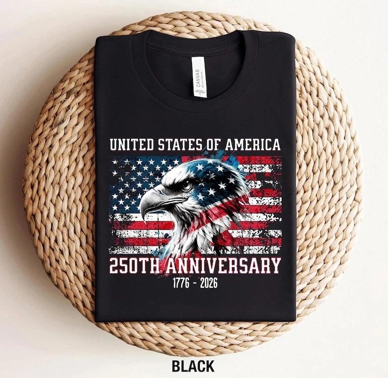 America 250th Anniversary T- Shirt USA Flag Patriotic 1776-2026 Tee S