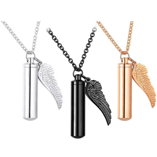 Pendant Necklace Swing-Open Stainless Design Pendant Necklace Steel Angel Wings Pet Hair Keepsakes
