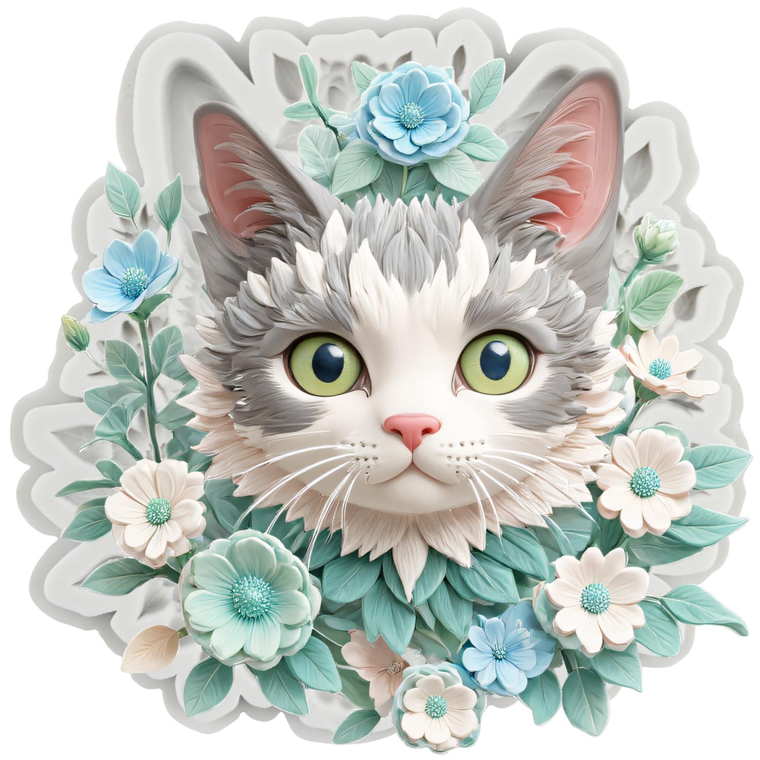 

Cat Silicone Mold Cat Head Fondant Molds Cake Decorating Tools Cupcake Topper Candy Resin Clay Chocolate Gumpaste Mold серый