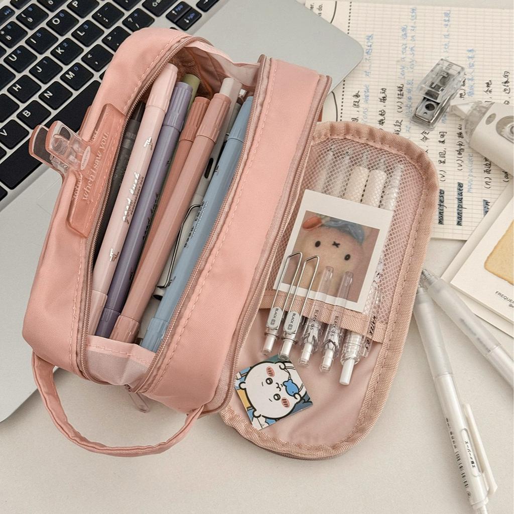 Large-capacity Layered Grid Stationery Bag, Essential for Students, Partitioned Pencil Case, Niche New Model with High Aesthetic