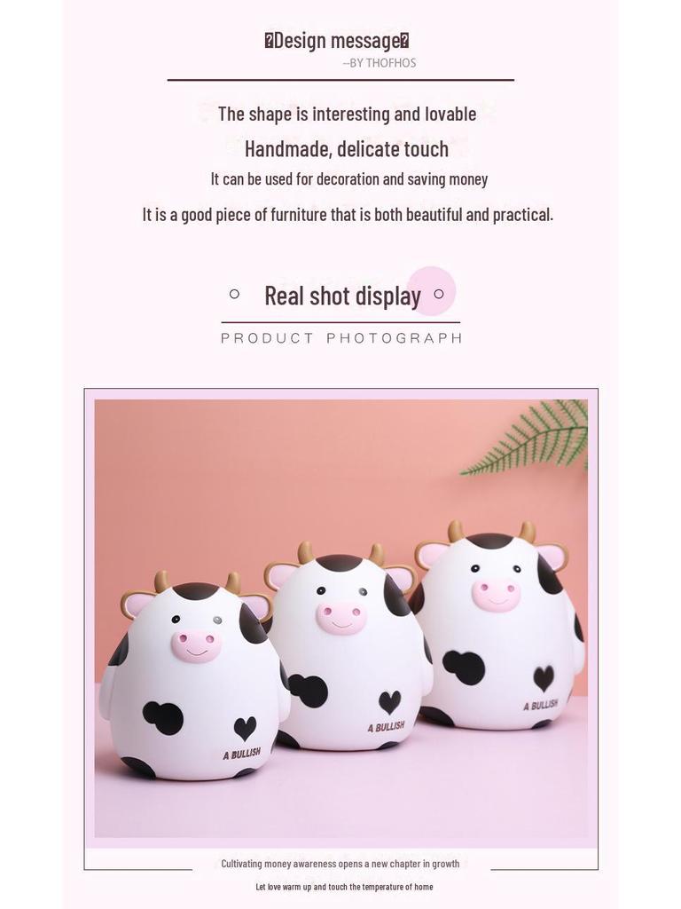 Cartoon Cow Piggy Bank - Enamel, Durable, Creative Gift for Kids