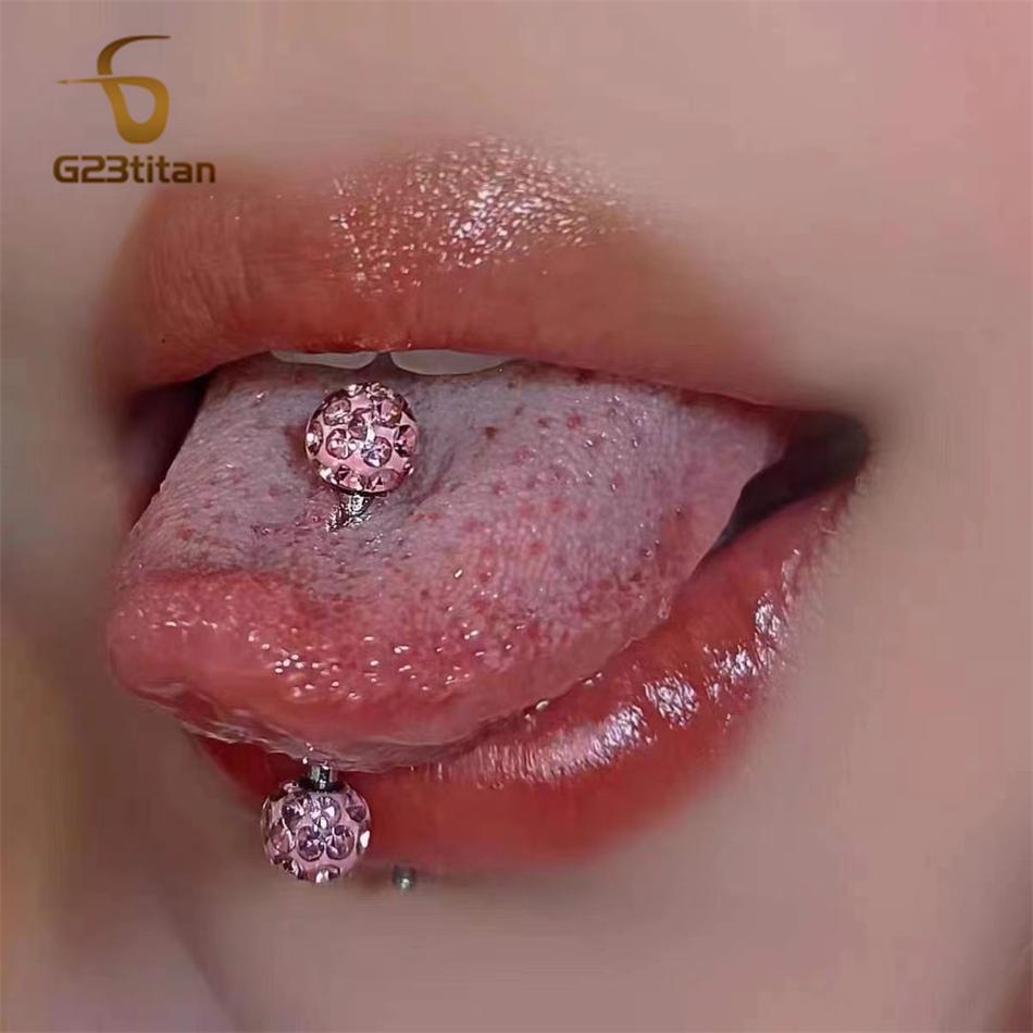 Waterproof Crystal Resin Ball Tongue Rings Nipple Barbell Ear Cartilage Earring 14G 1.6mm 12-22mm Titanium Piercing Body Jewelry