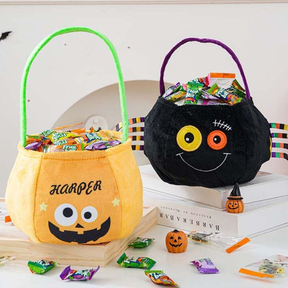 Gifts Pouch Halloween Candy Bag Cloth Stuffed Cotton Tote Bags Funny Pumpkin Candy Bucket  Gift