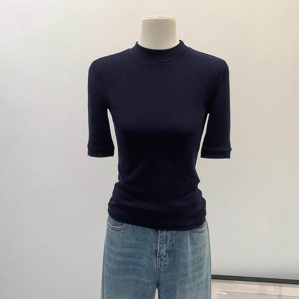 Damen-Oberteil im europäischen Stil mit mittlerem Ärmel und Stehkragen