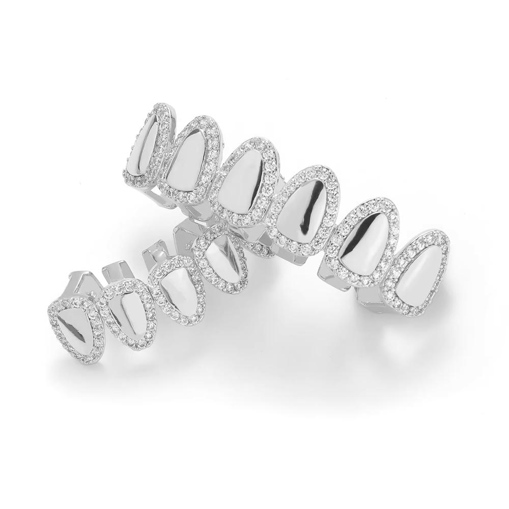 Hop Iced Out Teeth Grillz Real Gold Platinum Plated Fangs Rapper for Body Jewelry Gift