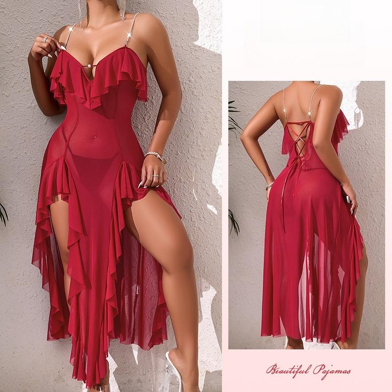 Plus Size Solid Color Mesh Nightgown Sheer Backless Comfortable Women's Loungewear Pajamas 896 Inclusive Breathable Sleepwear Designed