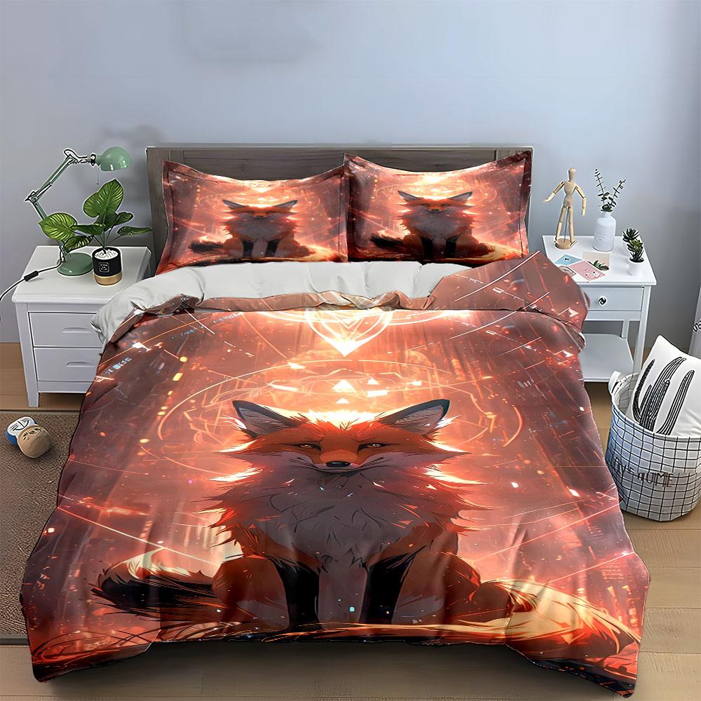 Fox with glowing patterns. Bedding sets Duvet cover sets Duvet covers Pillowcases(1*Duvet Cover 2*Pillowcases without duvet insert)