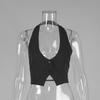 Gilet court pour femme à col bénitier sans manches ajusté sexy couleur unie bouton devant débardeur