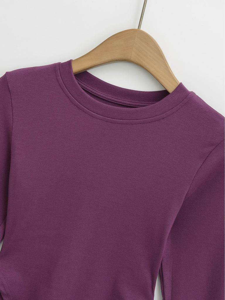 Women's Pilates Crew Neck Long Sleeve Yoga Top - Curved Hem, Spring/Summer Style