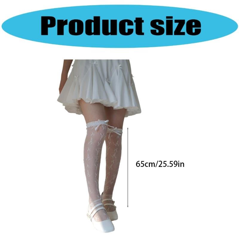 Womens Sheer Silk Stockings Ruffle Lace Thigh High Stockings Nylon Long Socks Thin Over the Knee Socks Hosiery Gifts
