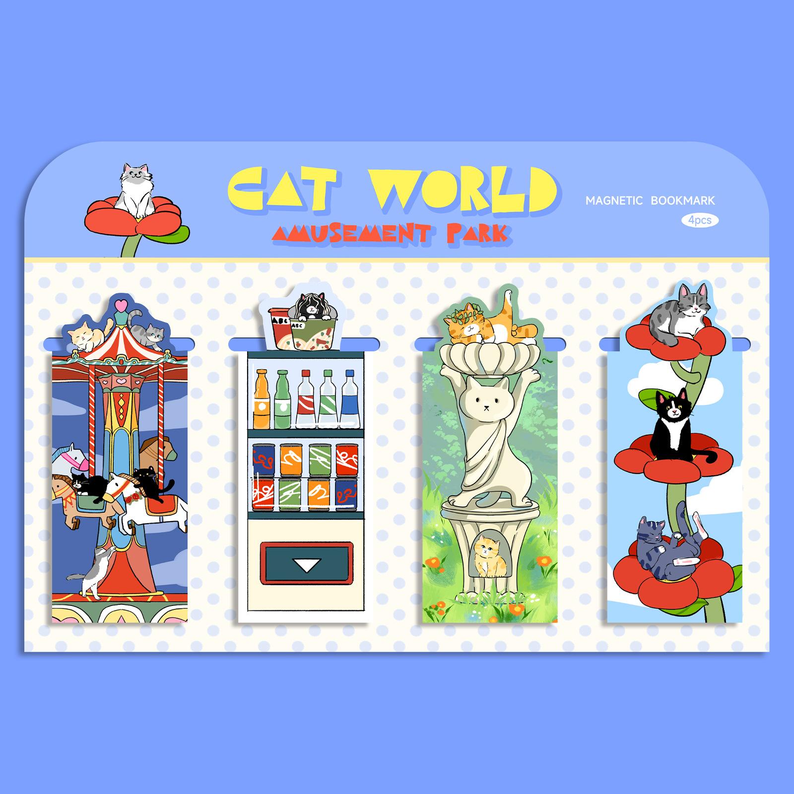 

Набор магнитных закладок Cat World, 4 шт., милые закладки с мультяшным дизайном кошек, уникальный канцелярский подарок для чтения