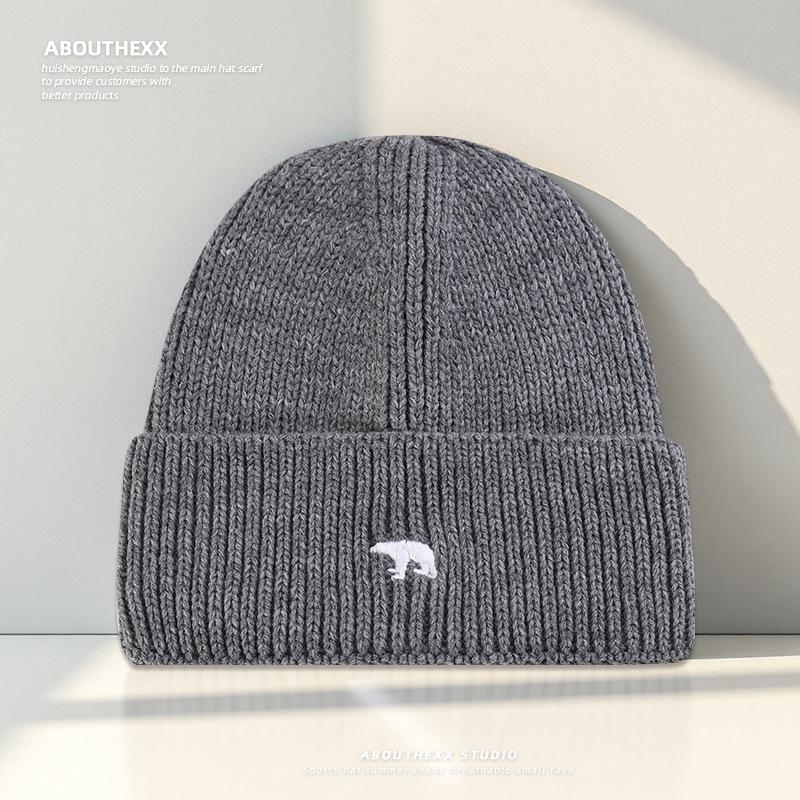 

Autumn and Winter Warm Woolen Hat for Women Korean Style Casual Polar Bear Embroidered Knitted Hat Student Couple Cold Hat Trendy M（56-60m）