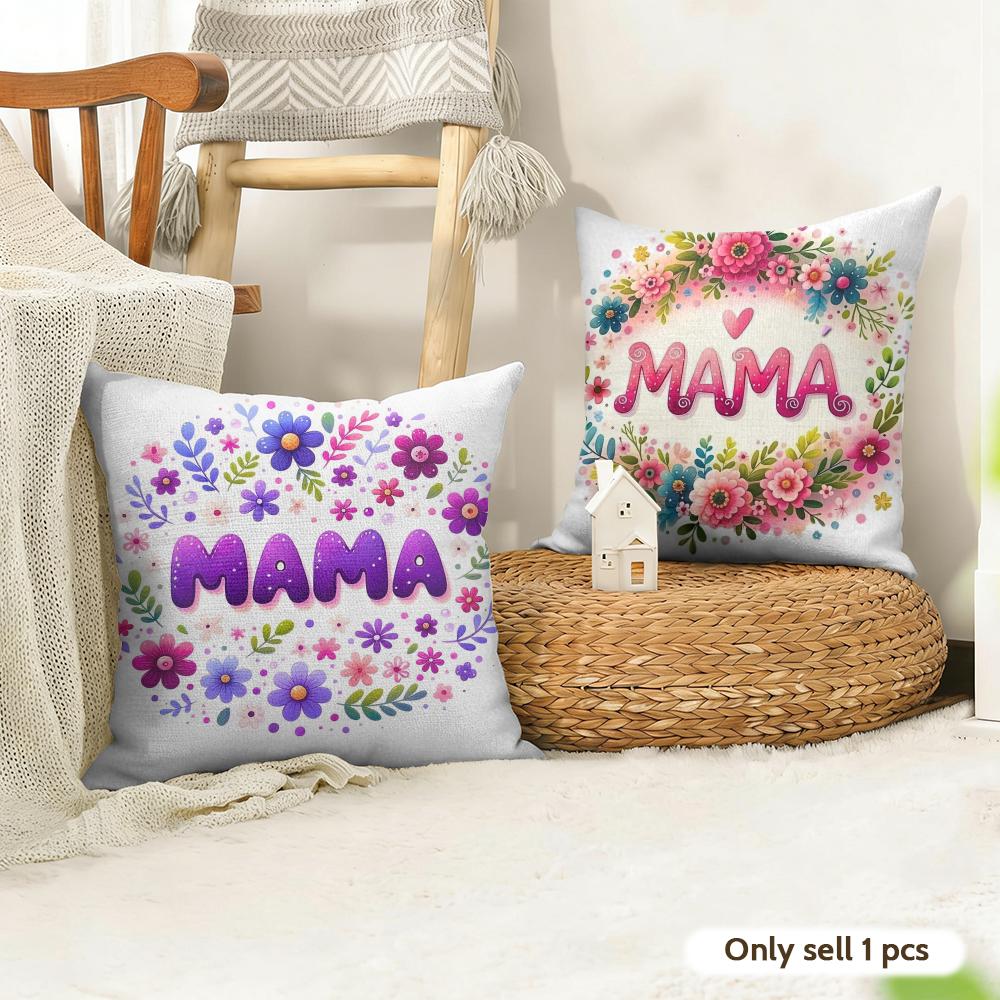 MaMa Cushion Cover Natural Linen Organic Fabric DoubleSided Printing Couch Pillow Covers Home Decor