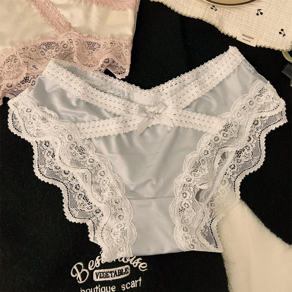 Jiao Wan Sheng Xiang Fransk Satinsnörning Mellanhöga Damtrosor: Andningsbara, Sexiga, Trosor med gren i ren bomull