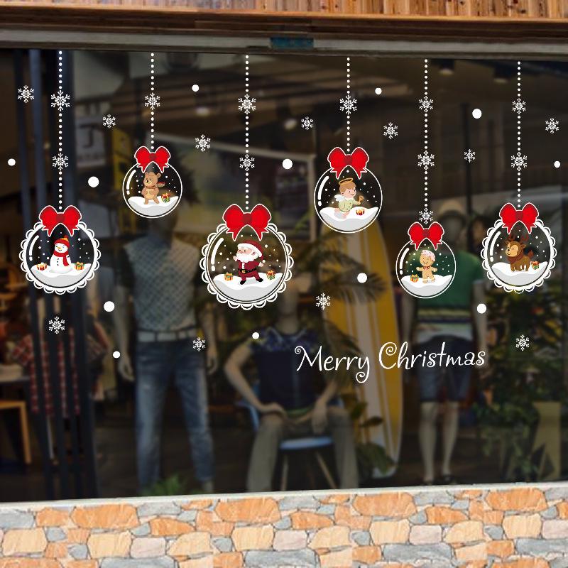 Christmas Wall Sticker Double Sided Glass Ball Hanging Decoration Removable for Door Window Cabinet Living Room Background