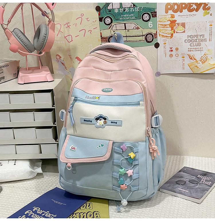 Schoolbag Korean New Contrasting Color Backpack Female Student Schoolbag Large Capacity Cute College Style High Value Casual Backpack