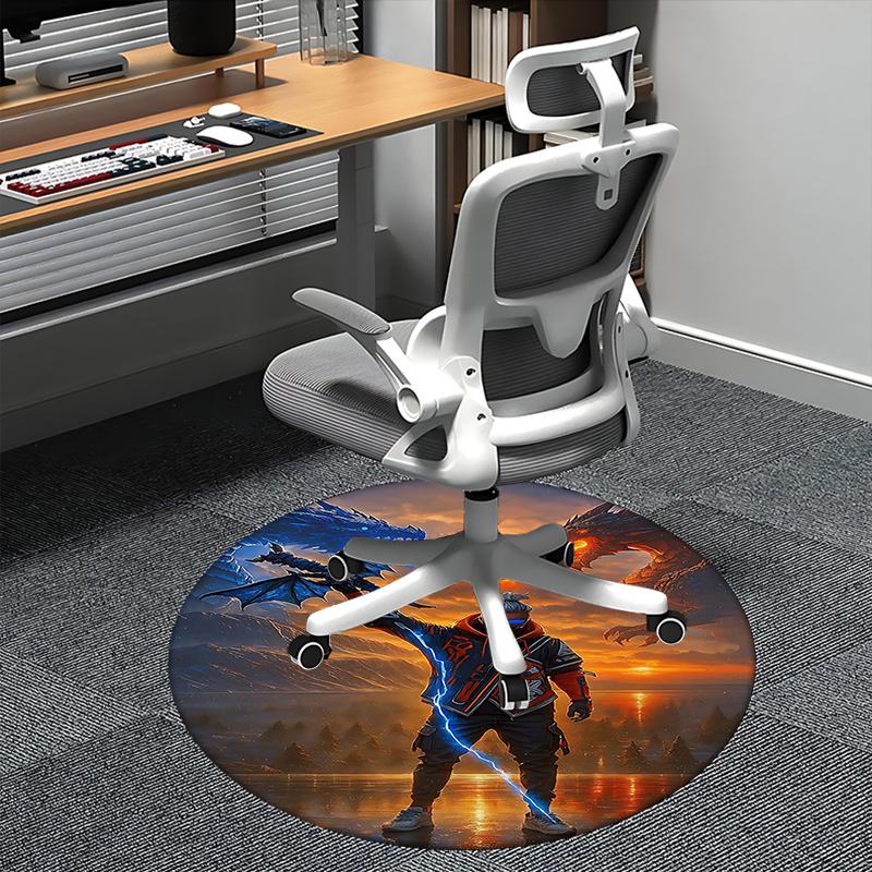 

Dragon Battle,Fantasy Warrior Chair mat Round Rug Office carpet, Non slip, Suitable for Living Rooms, Bedrooms Decor.1205325a 80cm by 80cm