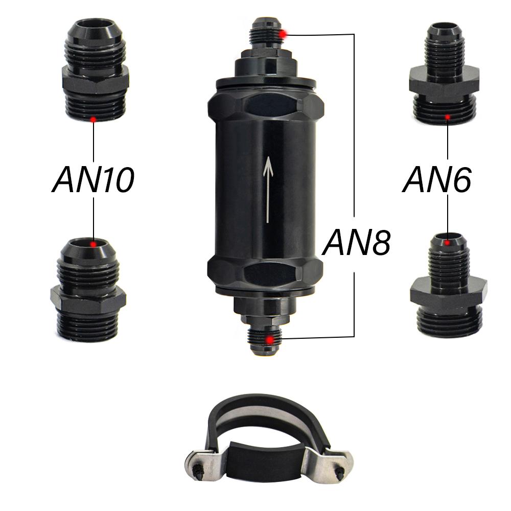 Inline Fuel Filter E85 Ethanol AN6 / AN8 / AN10 With 100 Micron Stainless Steel Element 6AN 8AN 10AN
