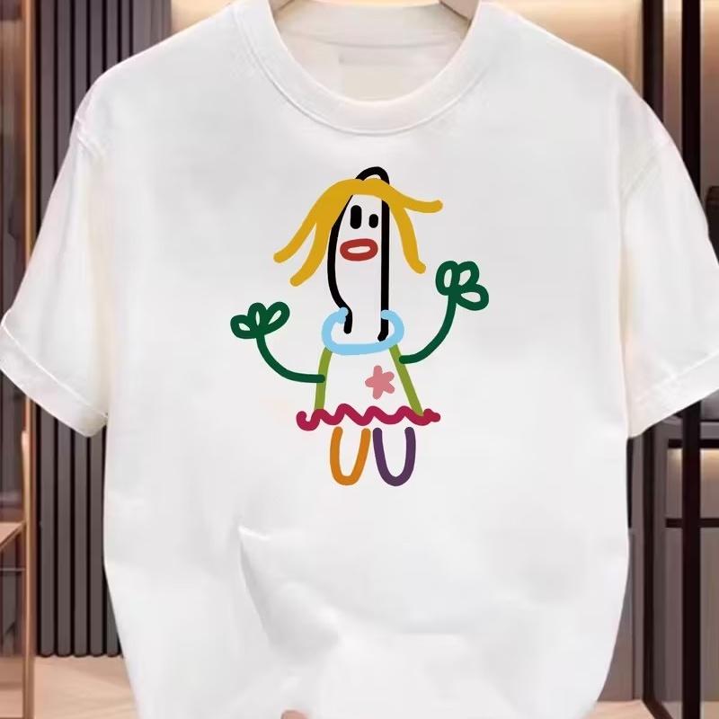 Cute Cartoon Girl Print Tshirt Unisex Unisex Funny Graffiti Figure Tee Casual Loose Oneck Short Sleeve Tshirt Streetwear Tops