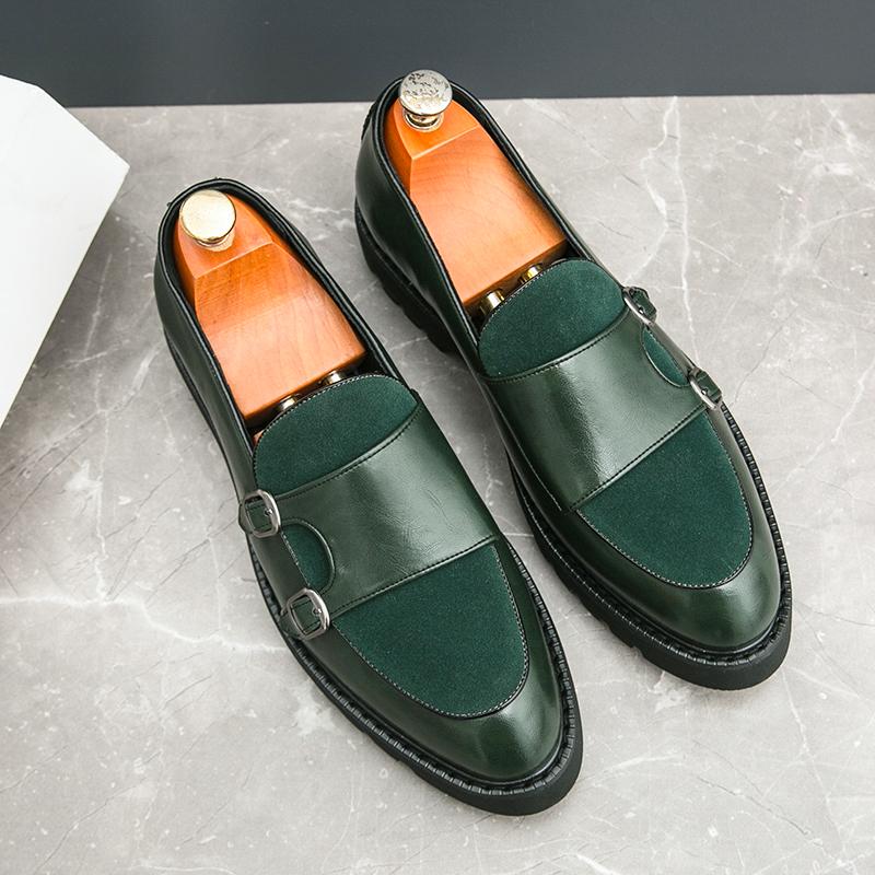 Hot Selling Leather Casual Shoes Spring Autumn Thick Soled Green Trendy Men's Loafers Low Cut Daily Men's Driving Shoes Non Slip