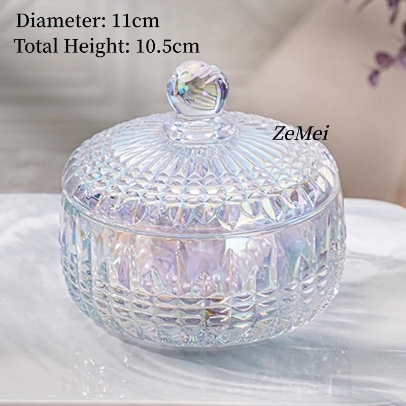 European-Style Crystal Glass Candy Jar,Jewelry Organizer Glass Jar With Lid Aromatherapy Candlestick Container Home Decoration