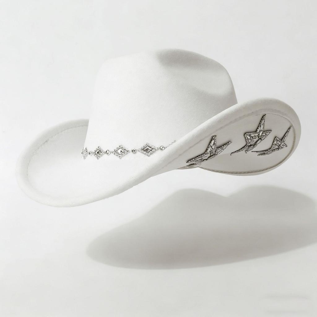 Cross Mirror Western Men's and Women's Woolen Hat Western Cowboy Hat Retro Top Hat Star Rhinestone Decorative Visor Hat