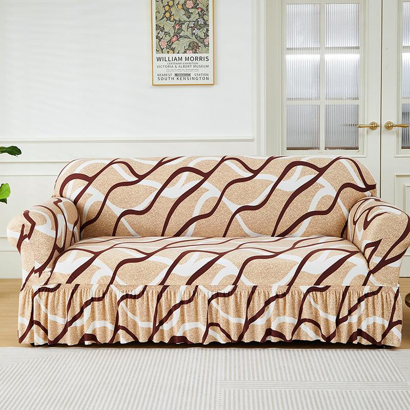 Floral Printed Elastic Sofa Cover With Skirt Hem Non-Slip Seat Cushion With Elastic Band All-Cover Couch Covers For All Seasons
