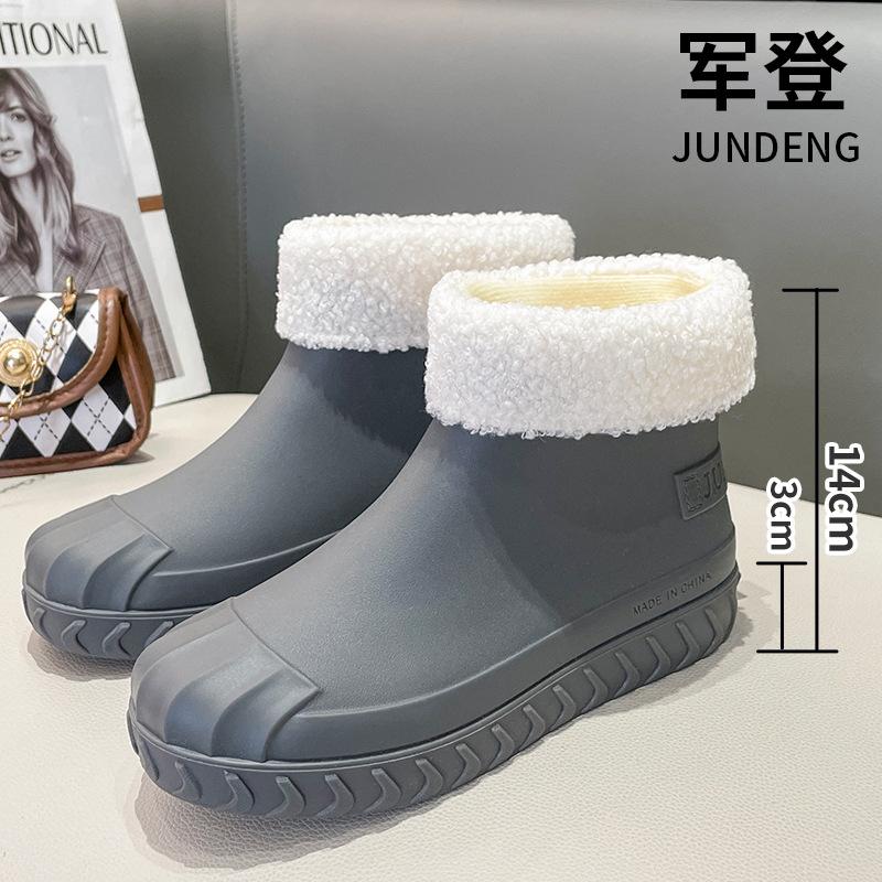 Four Seasons Rain Shoes Women's Fashion Outer Wear Short Tube Adult Women's Cute Waterproof Shoes Non-slip Women's Cotton Warm