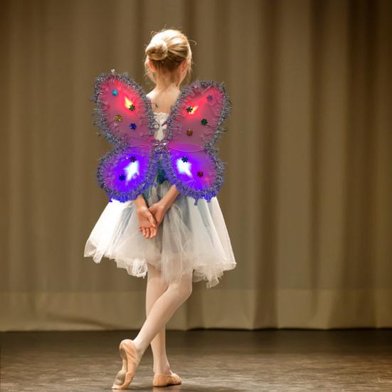 Kids Butterfly Wings Set LED Glowing Fairy Wing Butterfly Headband Tassel Wand Kit