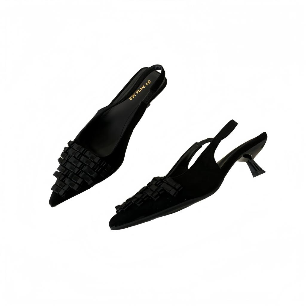 2025 Temperament French High Heels Suede Thin Heel Light Mouth Rear Strap Pointed Head Bag Head Sandals Women's Single Shoes