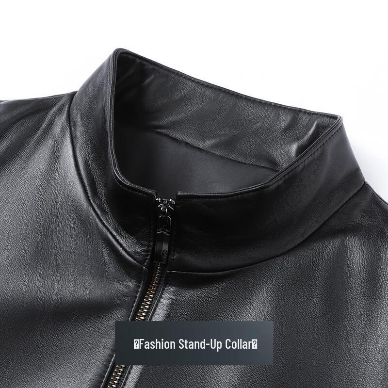 Futing Men's Top-Grain Sheepskin Stand Collar Leather Jacket
