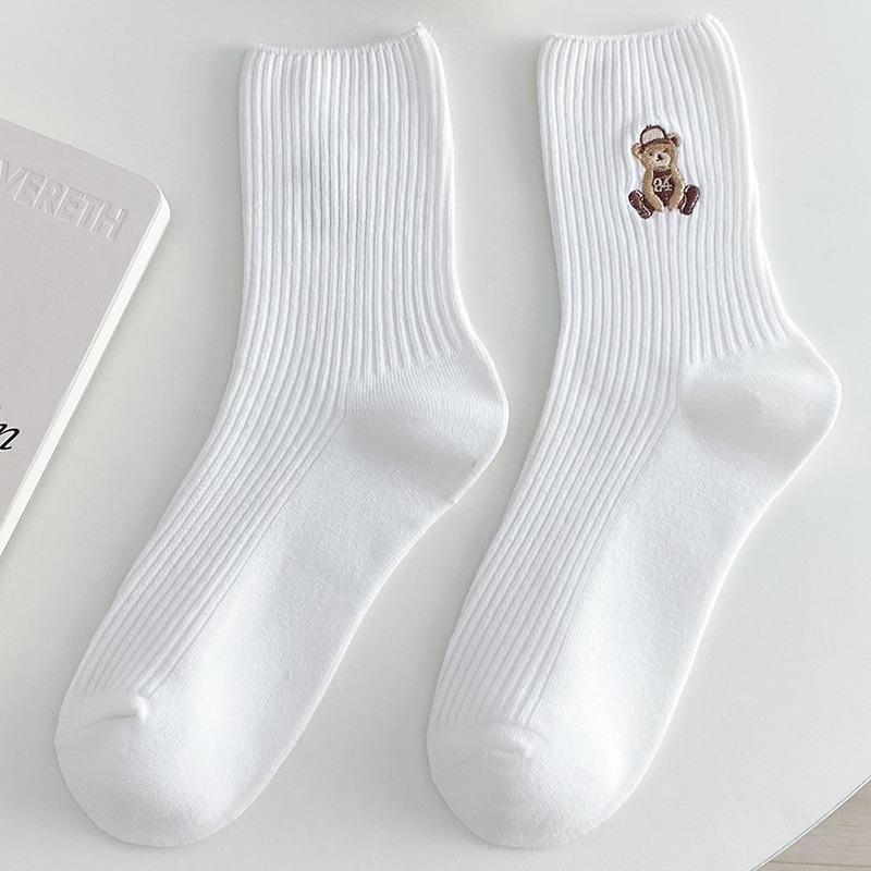 5 Pairs of Female Spring and Autumn New Cotton Cute Bear Tube Socks