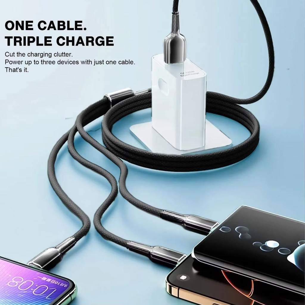 3 In 1 USB Fast Charging Cable 120w Type C Micro IOS Multi Charger Cable for Smart Phone 1.2m