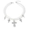 Double Stacked Imitation Pearl Necklace Light Luxury High Sense Diamond Set Cross Pendant Collarbone Chain