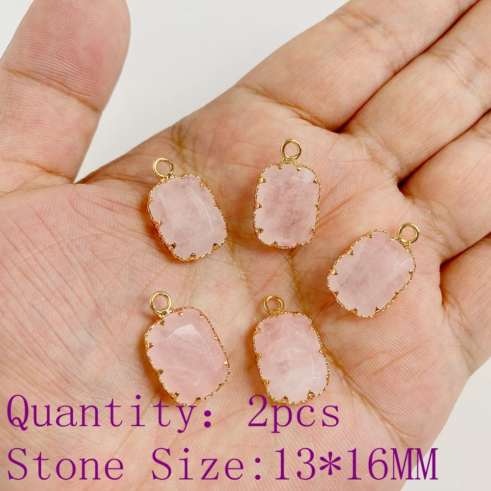 2pcs Natural Rose Pink Crystal Quartz Stone Pendant Conector Charm For Handmade Women Necklace Bracelet Earring Jewelry Making