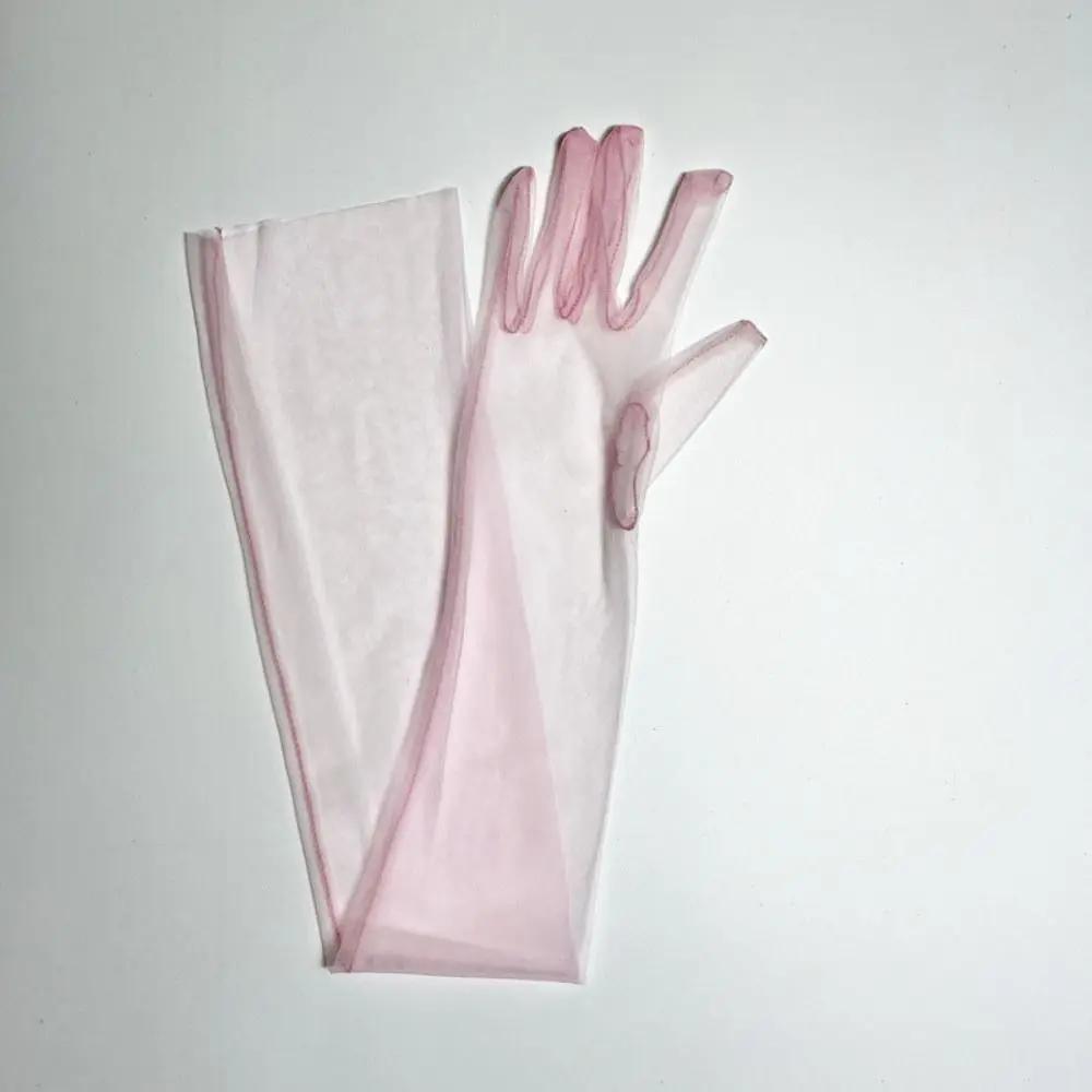 Decoration Thin Mesh Long Transparent Gloves Full Finger 70cm Long Sheer Gloves Sun Protection Driving Gloves Summer