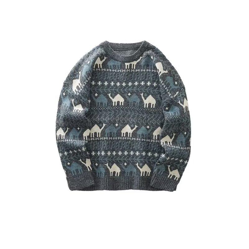 Men's Sweater2024Autumn and Winter New Cartoon Trendy round Neck Jacquard Pullover Knitting Outer Wear Underwear Sweater Men
