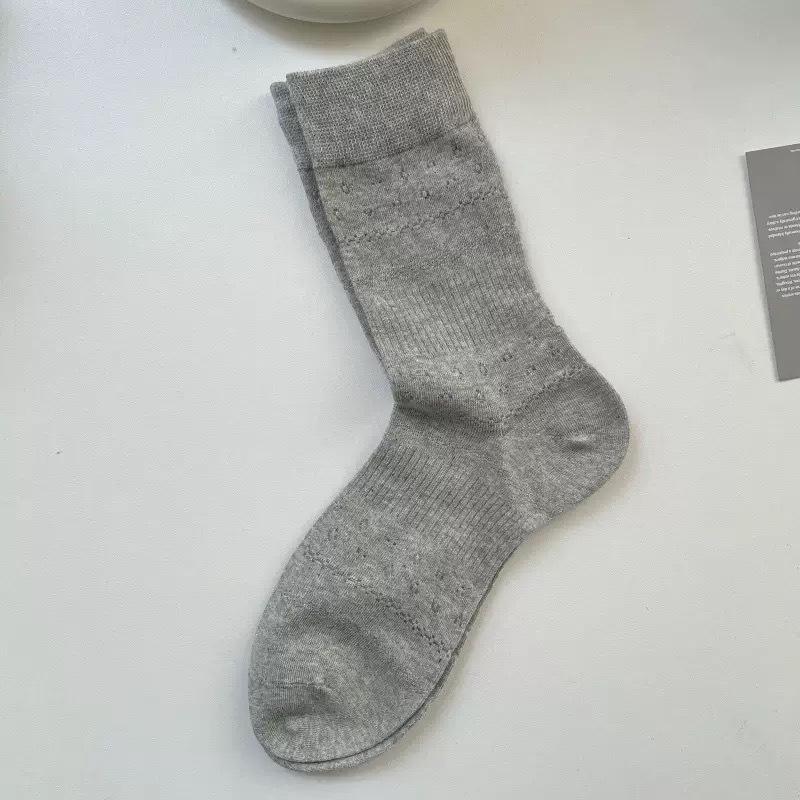 

Женские весенне-летние тонкие носки-гольфы из чистого хлопка, цветные, с ажурным узором, дышащие, бесшовные 1 pair серый