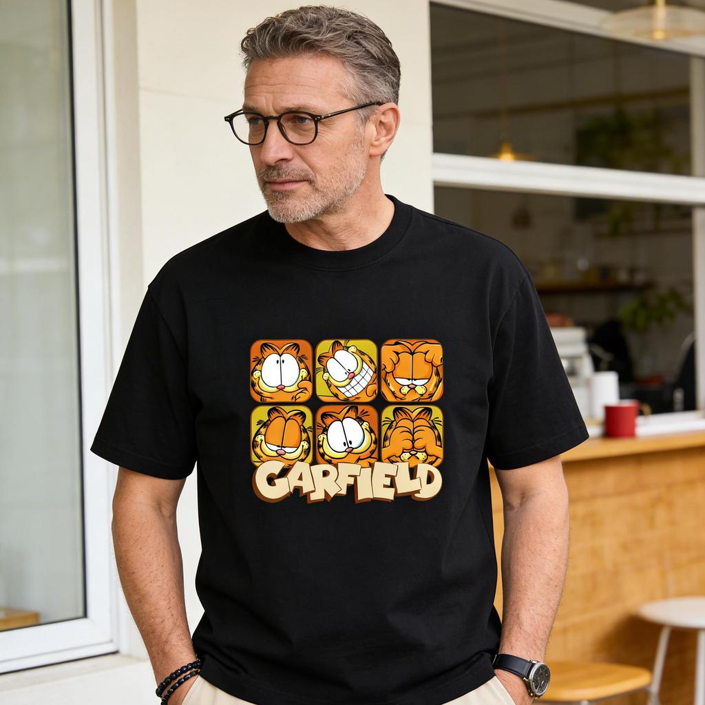 Garfield Meme Trendy T-Shirt! American Retro Loose-Fitting Short Sleeve, Unisex, Oversize Couple Tee