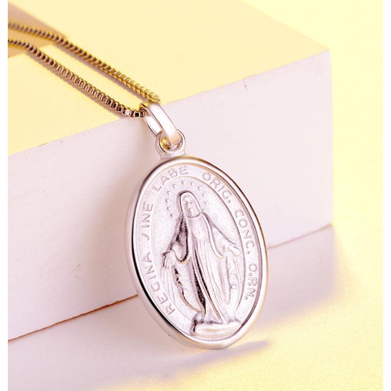 Pandantiv de gardă a credinței din argint 925 în stil retro Fecioara Maria