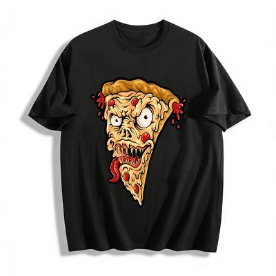 Scary Zombie Pizza Graphic Novelty Street Style Casual T-Shirt Pure Cotton T-shirt