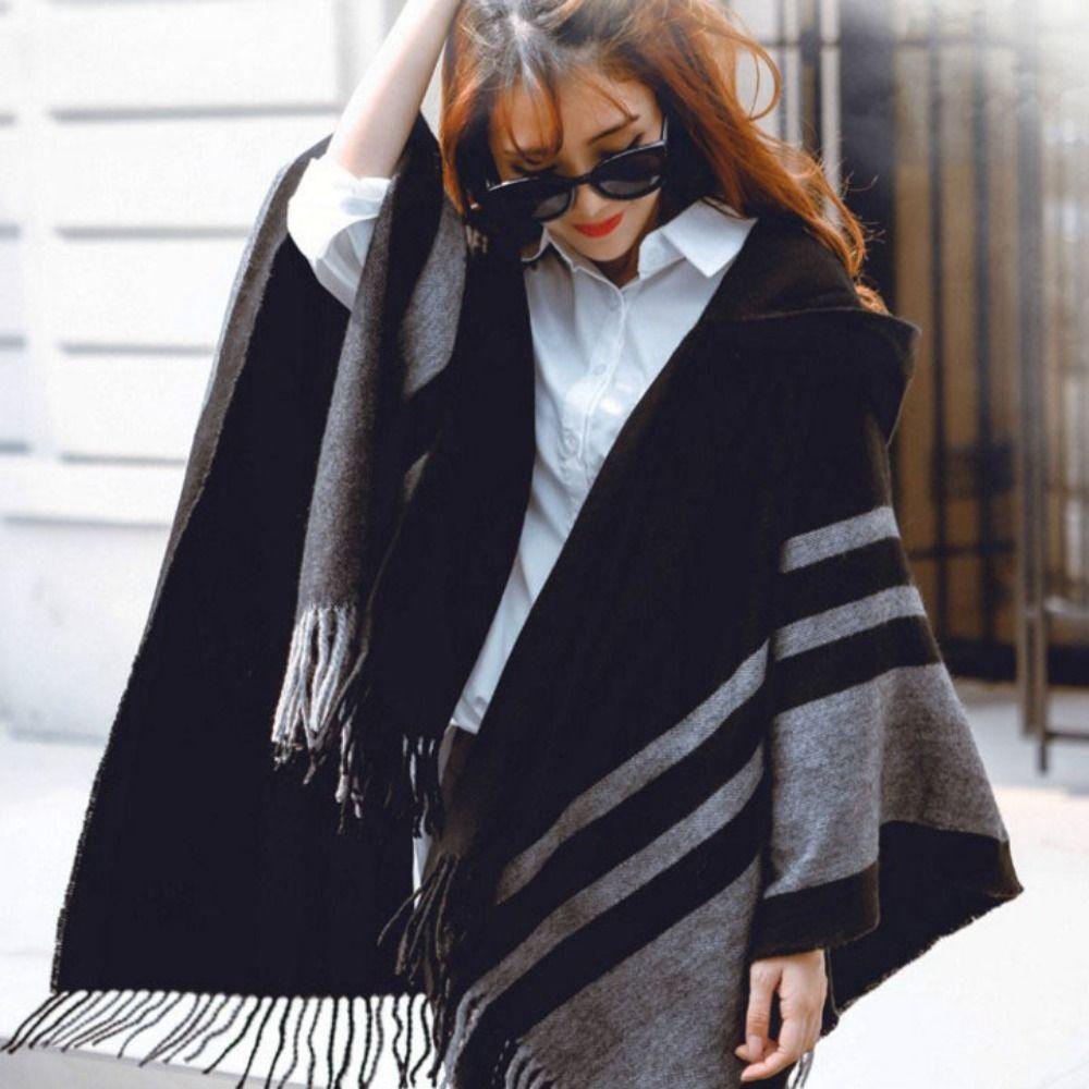 

Imitation Cashmere Fleece Shawl Hooded Wraps Scarf Womens Shawl Cape бежевий