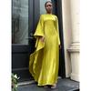 round Neck Satin Batwing Sleeve Loose Dress Catwalk Fashion Long dress Spring round Neck Satin Dress