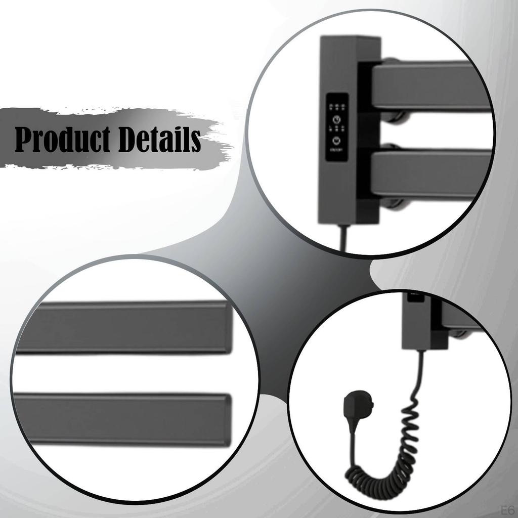 Electric Heated Towel Rack Smart Temperature Control Warming for Shower Black