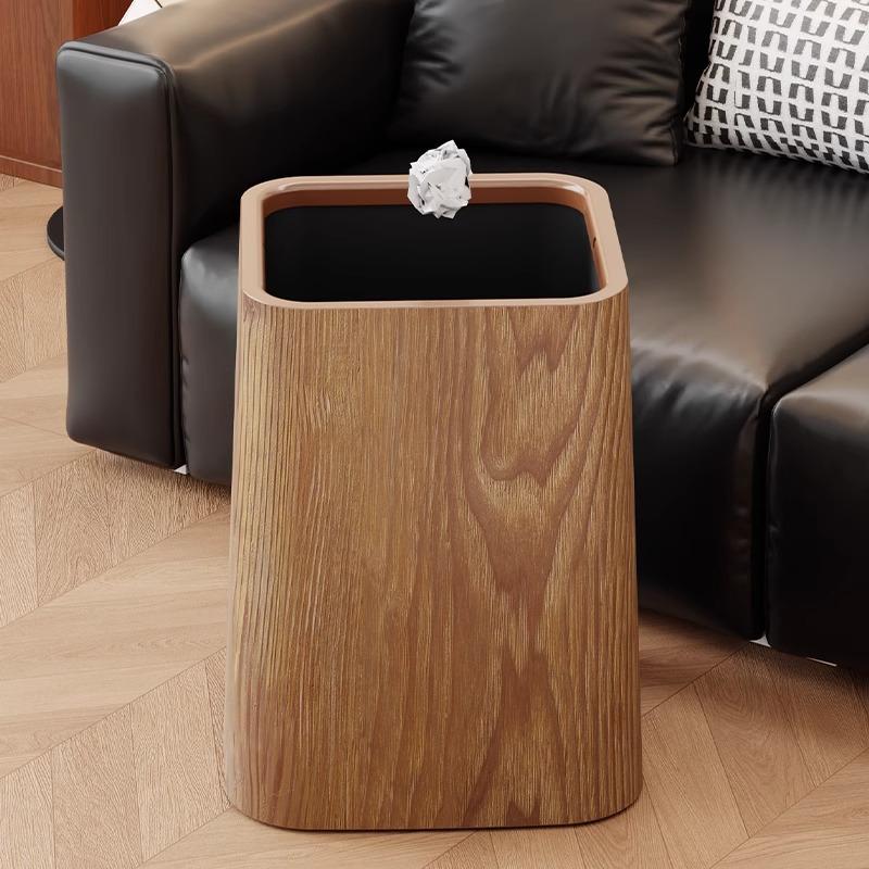 Wood Grain Trash Bin Vintage Creative Bedroom Kitchen New Chinese Style Hotel Large Bathroom Wastebasket