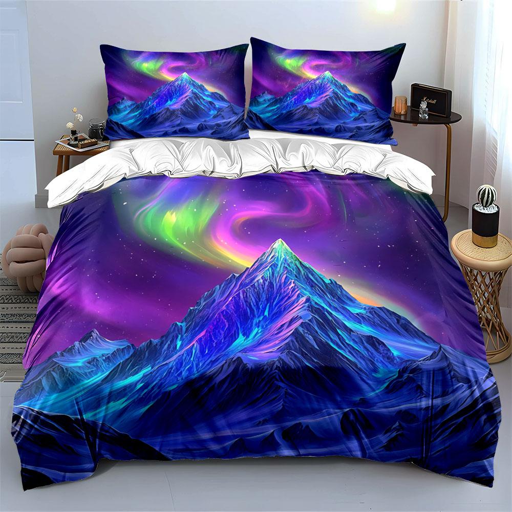 Aurora Mountain Three-Piece Art Decor Soft Comfortable Duvet Cover Bedding Set Included 1*Duvet Cover & 2*Pillowcases, Gift