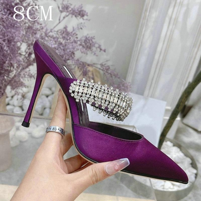 Fashion 2cm/6cm/8cm/10cm Pointy Fine Heels Rhine-diamond Chain Satin High Heels Mullers Wedding Shoes Bridesmaid Heels