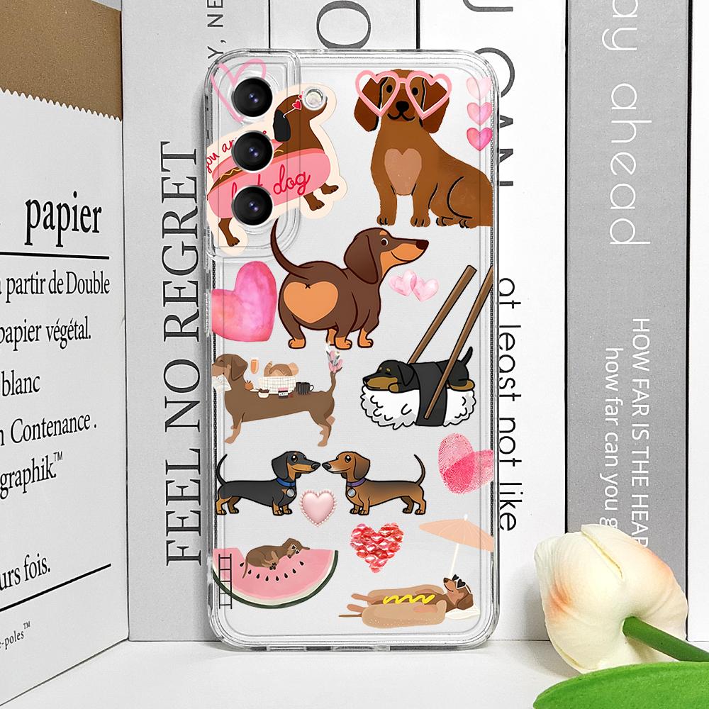 Cute Animal Cartoon Dachshund Dog Clear Phone Case for Vivo 50 Lite V30 V27 V25 V23 Pro Y36 Y29 Y76 Y75 Y100 Y04 5G Soft Covers