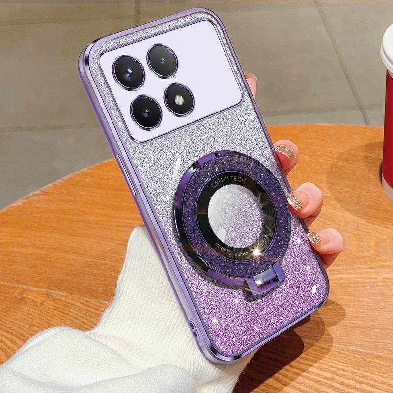 For Poco X6 Pro Magnetic Bling Ring Holder Case,Detachable Glitter Sticker Chromed TPU Case With Stand For Redmi K70E K70 Pro